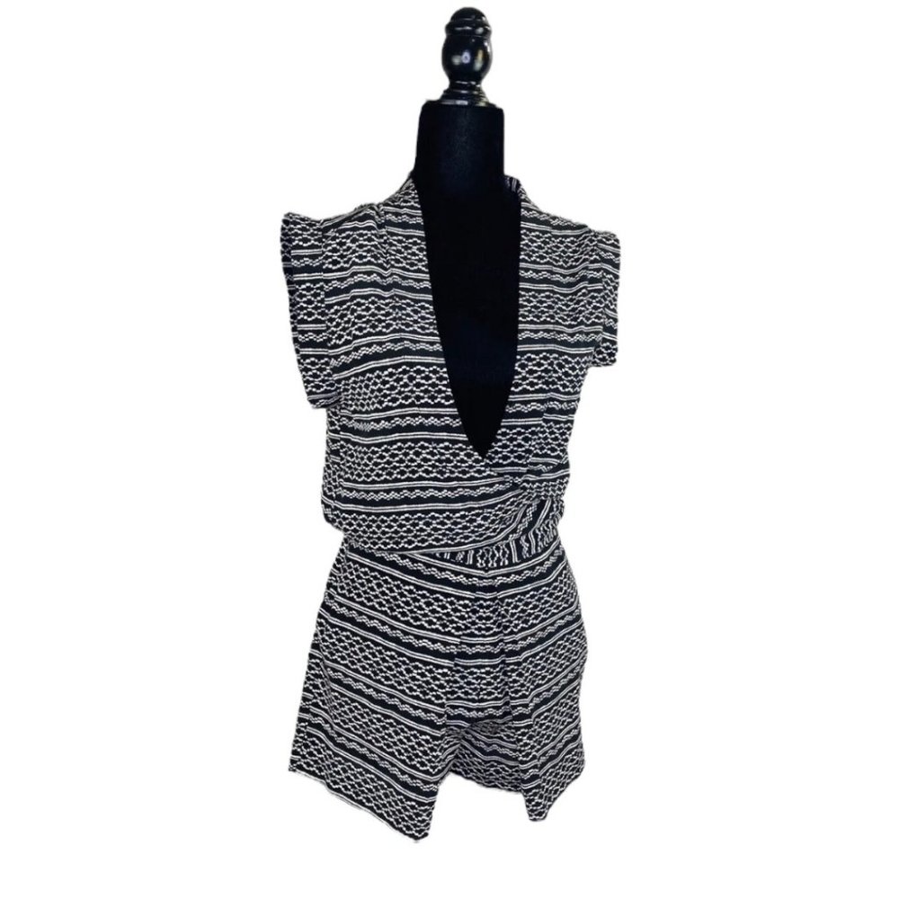 Madewell 100% Silk Kimono Romper in Tidalwave Size XS Black White Print - Picture 4 of 9